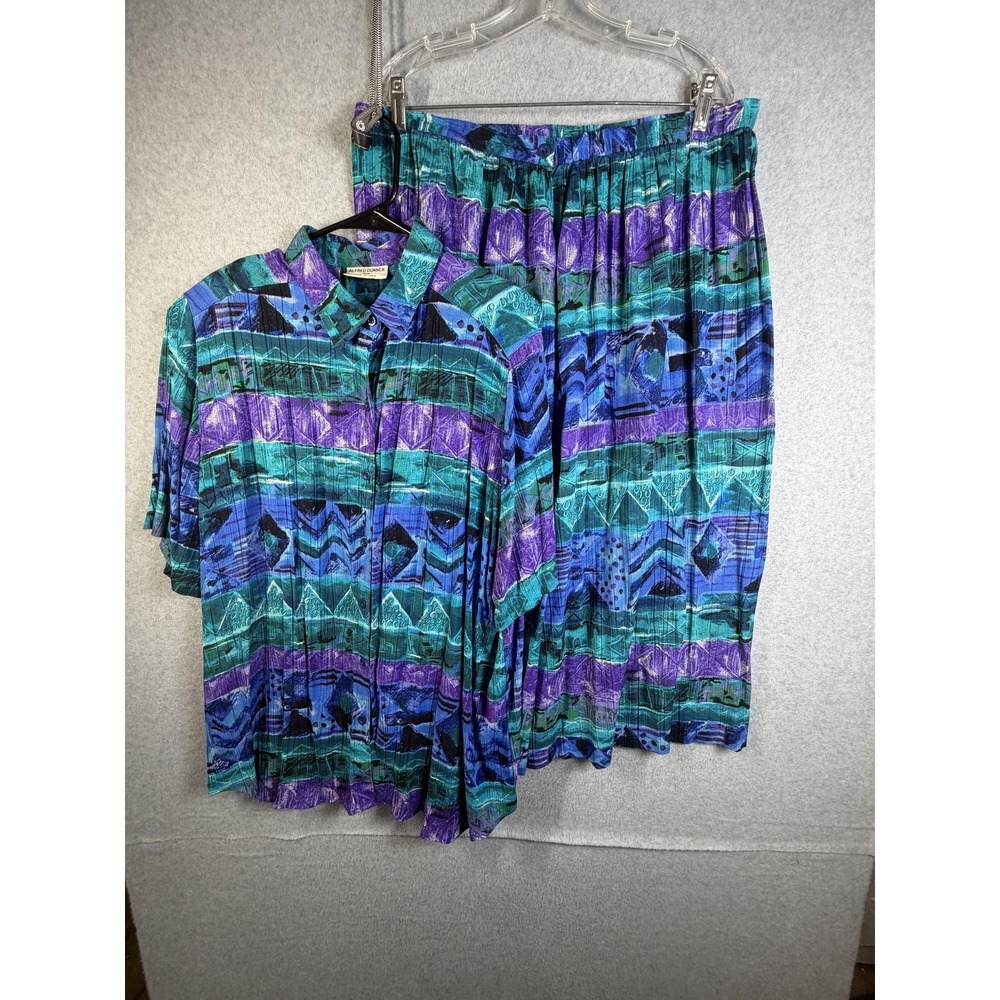 Vintage Alfred Dunner Shirt Skirt Top 18W Skirt 20W Multicolor Geometric 90s